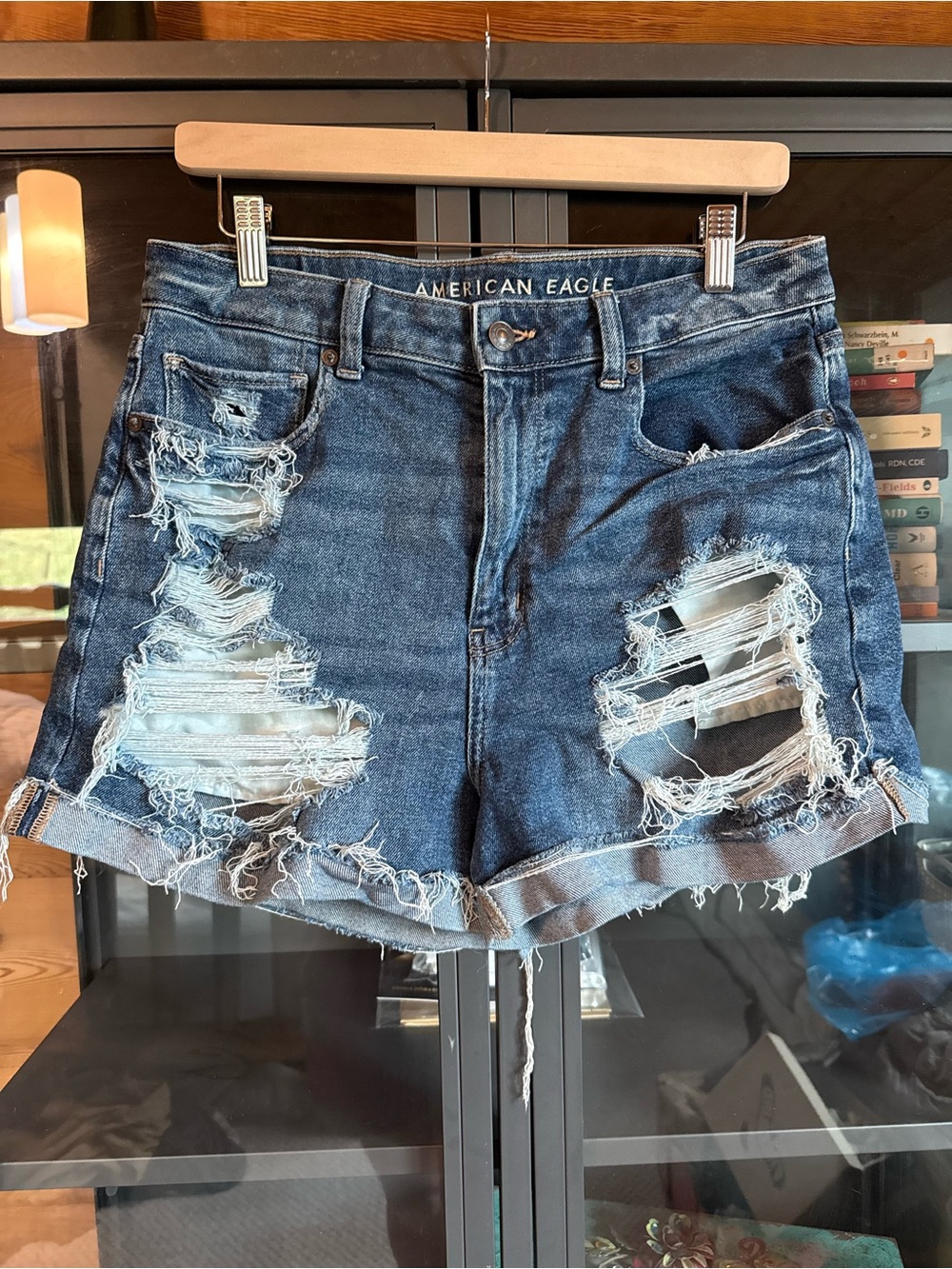 American Eagle Outfitters Distressed Dark Blue Denim Jean Shorts